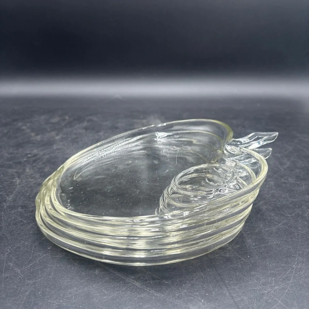 Vtg Hazel Atlas Clear Glass Apple Shaped Snack Plates Set of 4 Luncheon Trays